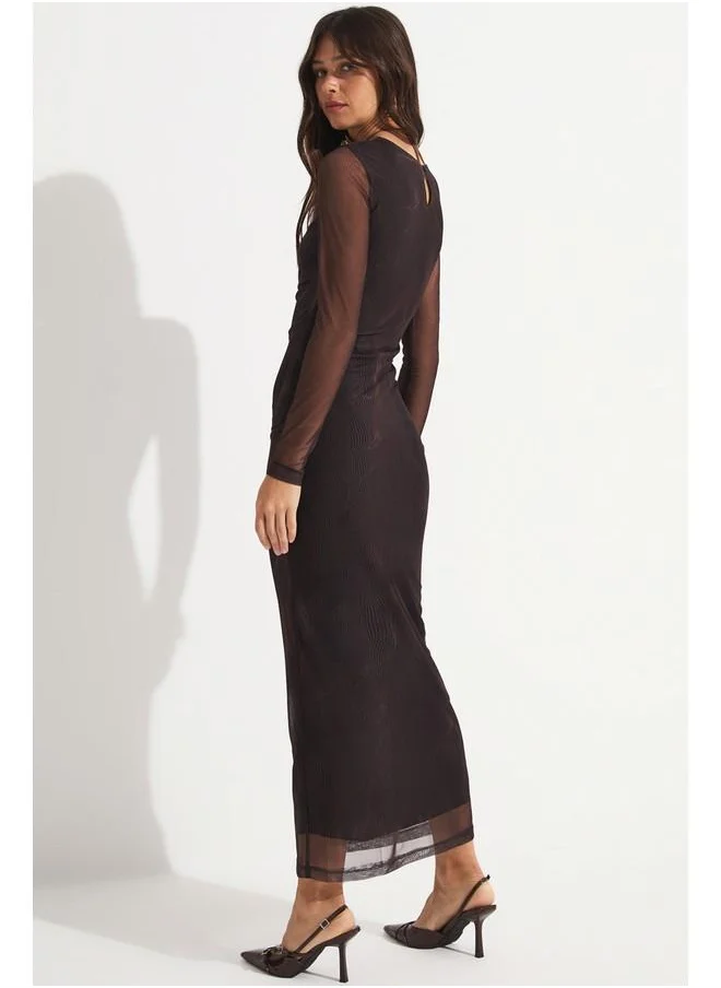 JUNE June Women Crew Neck Gathered Detail Maxi Dress Brown