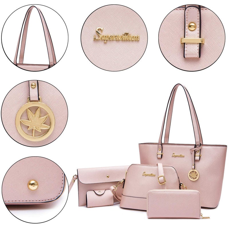 Soperwillton Handbag for Women Wallet Tote Bag Shoulder Bags Top Handle Satchel 5pcs Purse Set - Image 3