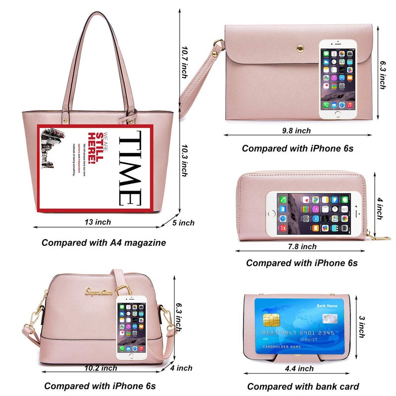Soperwillton Handbag for Women Wallet Tote Bag Shoulder Bags Top Handle Satchel 5pcs Purse Set - Image 4