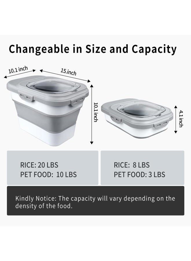 Komzon Rice Storage Container, Collapsible Airtight Food Storage Containers 6-20 Lbs, Rice Dispenser with Measuring Cup and Small Bin for Flour Cereal Pasta Grain, Cat Pet Dog Bird Food Container - Image 2