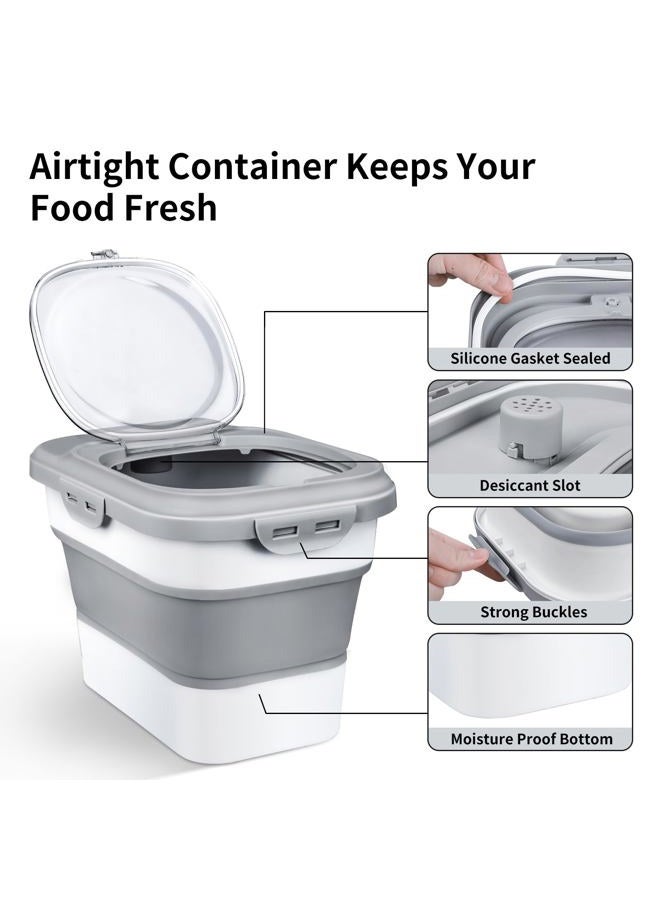 Komzon Rice Storage Container, Collapsible Airtight Food Storage Containers 6-20 Lbs, Rice Dispenser with Measuring Cup and Small Bin for Flour Cereal Pasta Grain, Cat Pet Dog Bird Food Container - Image 4