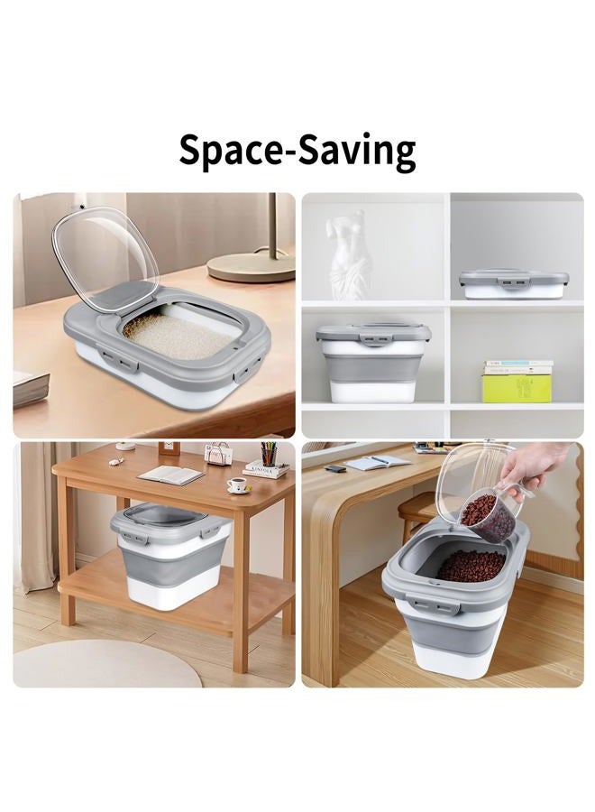 Komzon Rice Storage Container, Collapsible Airtight Food Storage Containers 6-20 Lbs, Rice Dispenser with Measuring Cup and Small Bin for Flour Cereal Pasta Grain, Cat Pet Dog Bird Food Container - Image 5