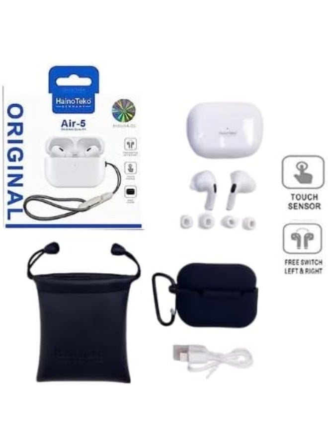 Haino Teko Air 5 Germany Wireless In-Ear Bluetooth Earphones – High-Quality Sound, Long Battery Life, Touch Control, Noise Isolation, Comfortable Fit, Compatible with Android & iPhone – White - Image 4
