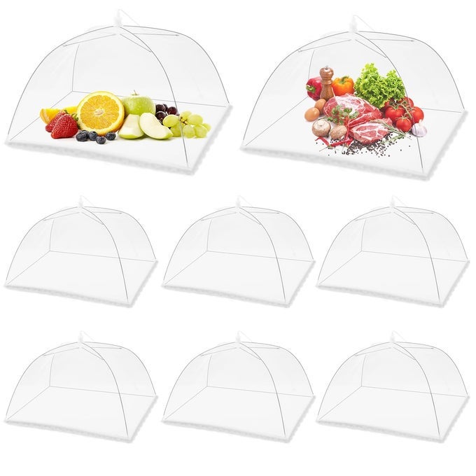 8PACK POPUP PICNIC FOOD TENT COVERS 17X17INCH FOLDABLE MESH SCREEN FOOD COVERS FOR OUTDOORS REUSABLE FOOD COVER NET KEEP OUT FLIES MOSQUITOES