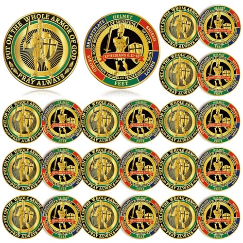 Nosiny 20 Pcs Armor of God Coins Metal Christian Challenge Coins for Religious Prayer Collector Christian Church School Party Commemorative GiftsRetro - Image 1
