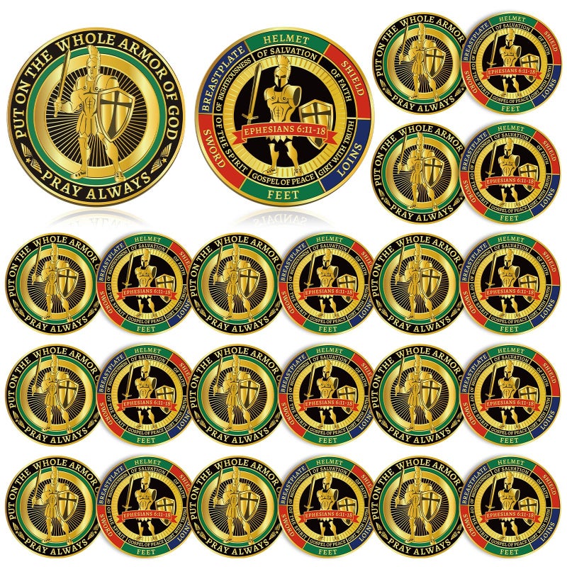 Nosiny 20 Pcs Armor of God Coins Metal Christian Challenge Coins for Religious Prayer Collector Christian Church School Party Commemorative GiftsRetro - Image 2