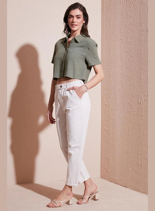 ليلا بنطلون نسائي ليلا قطن بقصة قياسية خصر مرتفع أرجل مستقيمة