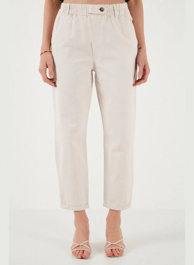 ليلا بنطلون نسائي ليلا قطن بقصة قياسية خصر مرتفع أرجل مستقيمة