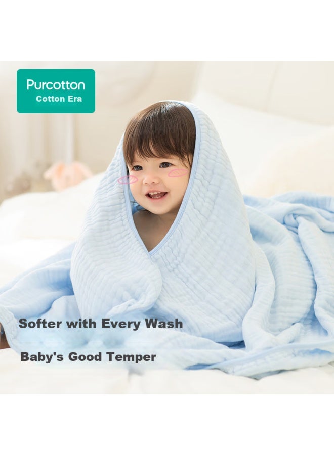 purcotton منشفة استحمام من بوركوتون، قطن نقي، سريعة الجفاف، ست طبقات بلون موحد، شاش قابل للغسل، أزرق كلاسيكي، 80 سم × 140 سم - Image 1