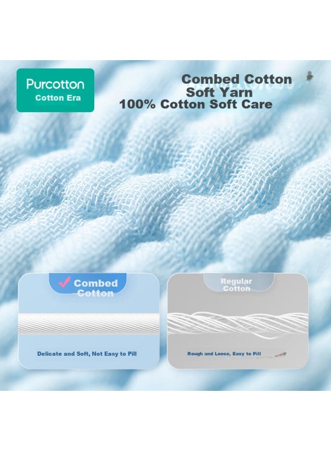 purcotton منشفة استحمام من بوركوتون، قطن نقي، سريعة الجفاف، ست طبقات بلون موحد، شاش قابل للغسل، أزرق كلاسيكي، 80 سم × 140 سم - Image 2