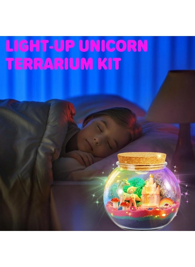 GGEROU - Unicorns Terrarium Gifts for Kids Girls, Light Up Terrarium Unicorns Toys for Girls, DIY Moon Lamp Arts and Crafts - Image 1