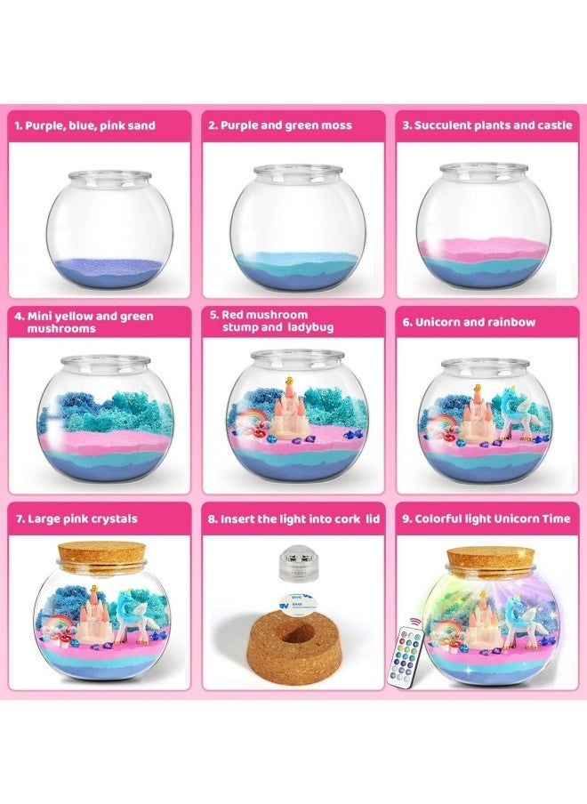GGEROU - Unicorns Terrarium Gifts for Kids Girls, Light Up Terrarium Unicorns Toys for Girls, DIY Moon Lamp Arts and Crafts - Image 1