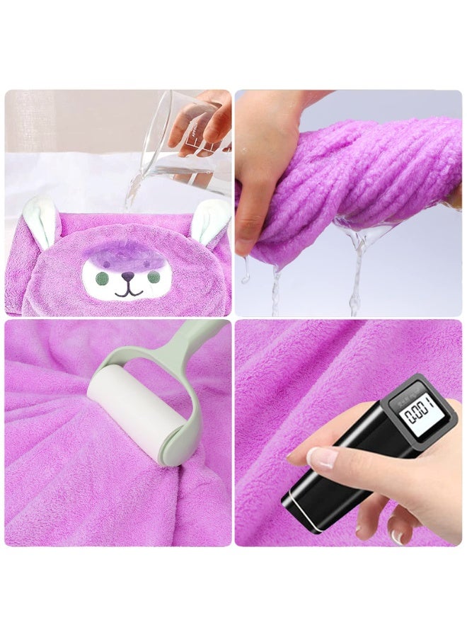 Children's Hooded Bath Towel, Super Absorbent Quick Dry Coral Fleece Cape, Cartoon Animal Design, 70x140CM, Purple - Image 4