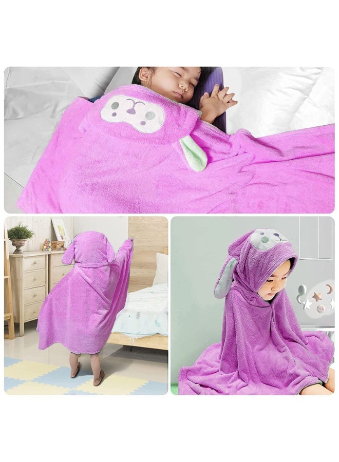 Children's Hooded Bath Towel, Super Absorbent Quick Dry Coral Fleece Cape, Cartoon Animal Design, 70x140CM, Purple - Image 3