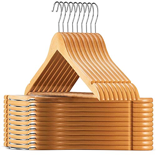 ZEPOLI Wooden Hangers, Solid Wood Shirt Hangers, Dress Coat Jacket, T Shart Clothes Hangers,with Extra Smooth Finish, 360 Degree Swivel Hook (Pack of 4, Beige) - Image 1