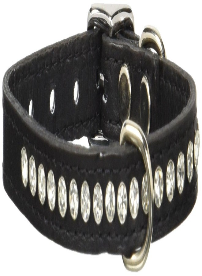 OmniPet Signature Leather Crystal Dog Collar, Black Solid Grain Leather, Fits 7.5"-9.5" Neck Size, 12" Overall Length - Image 1