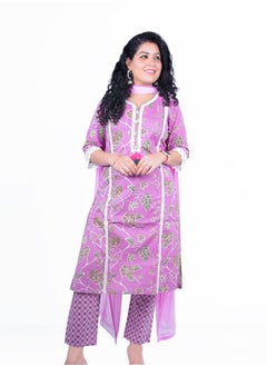 PRIYA’S PANACHE Women's Cotton Kurta Set with Palazzo & Chiffon Dupatta | Indian Ethnic Wear | Traditional Salwar Kameez Suit  - Image 1