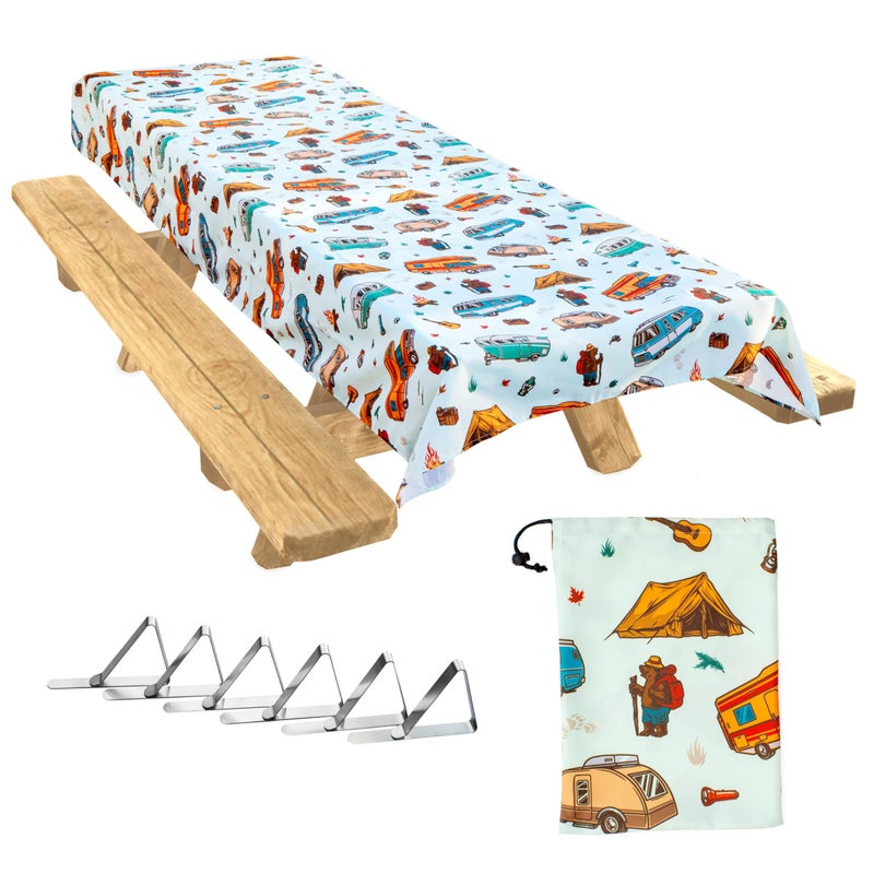 Jolly Camper Jolly Camper Camping Tablecloth Picnic Tablecloth Fits 4ft to 8ft Picnic Tables Polyester Washable  Reusable Spill  Stain Resistant Water Repellent Table Cloth for Picnic Table  Vintage RV