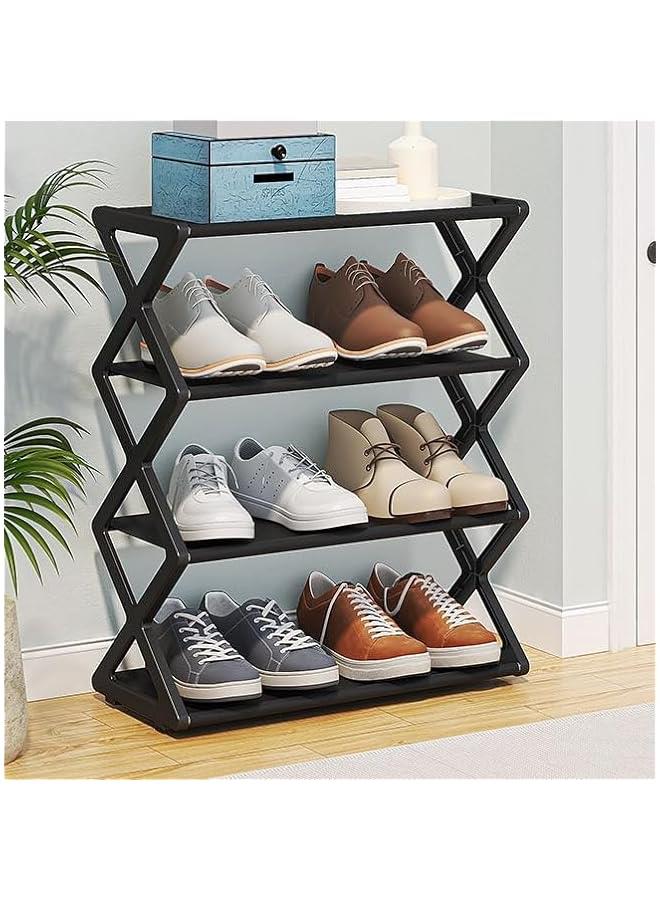 هوكور HOOKOR 4-Tier Foldable Shoe Rack, Space-Saving Organizer for Home & Closet, Easy Assembly, Adjustable & Stylish. (Black 42cm) - Image 1