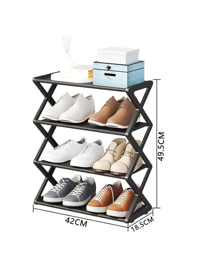 هوكور HOOKOR 4-Tier Foldable Shoe Rack, Space-Saving Organizer for Home & Closet, Easy Assembly, Adjustable & Stylish. (Black 42cm) - Image 2