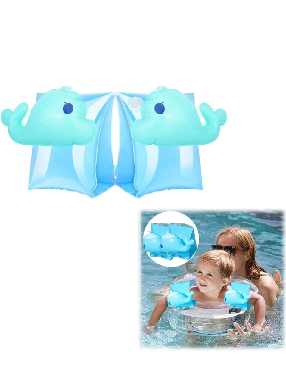Inflatable Armbands for Kids, Pool Arm Floatie Sleeves Floater Tube Water Wings Swimming Armlets for Children Kids learning Swimming Up to 55 lbs Whale Blue