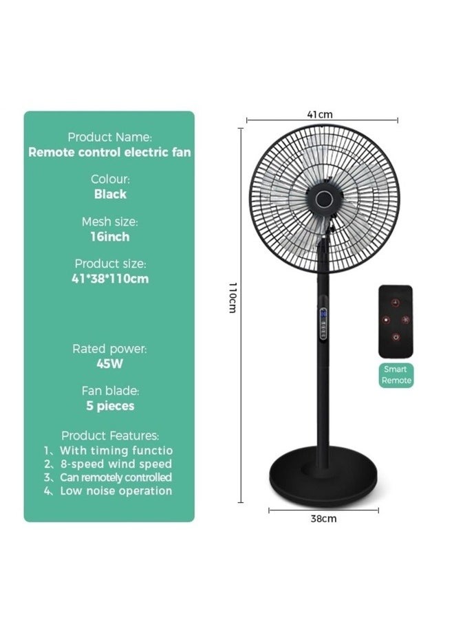 16 Inch Pedestal Fan with Remote Control, 5-Blade Oscillating Standing Fan Adjustable Height,Ultra Quiet, 8 Speed, 3 Winds Mode, 9 Hour Timer, LED Display, 90° Pivoting Head Air Circulator Fan (Black)