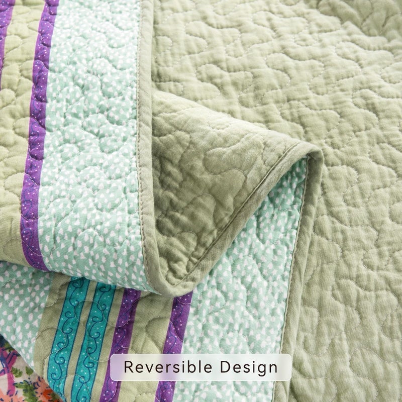 YAYIDAY Oversized King Bedspread Patchwork Quilt Set (120x118 Inch) - 100% Cotton Reversible Breathable Colorful Floral Quilted Coverlet with Pillow Shams for All Seasons - Image 4