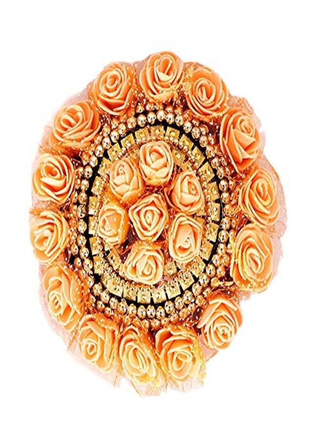 Shivarth Hair Bun Flower Juda with Small Beads Artificial Hair Juda Accessories For Women and Girls, Orannge Colour Flower, Medium - Image 1
