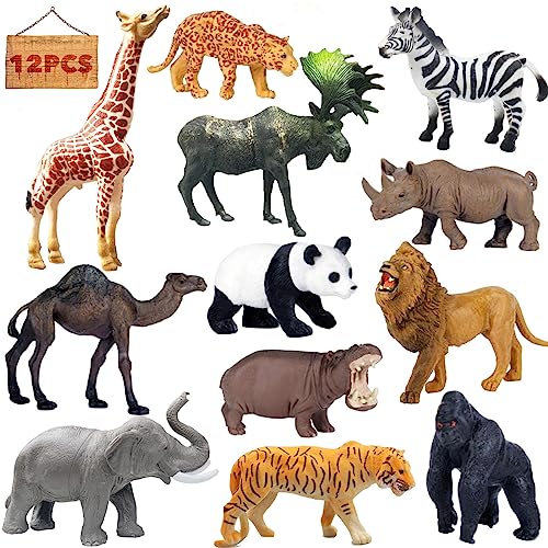 RUSON 12 Pcs Realistic Jungle Animal Figurines Safari Animals Figures Toys Cake Topper Plastic African Wild Zoo Animals Playset Party Supplies for Kids Toddlers - Image 1