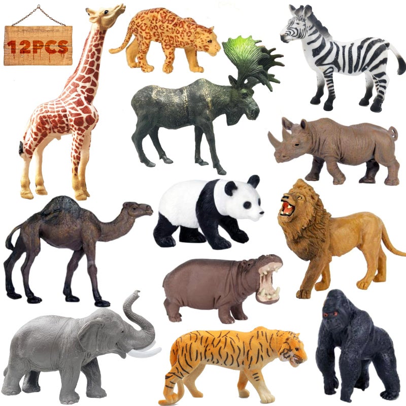 RUSON 12 Pcs Realistic Jungle Animal Figurines Safari Animals Figures Toys Cake Topper Plastic African Wild Zoo Animals Playset Party Supplies for Kids Toddlers - Image 2