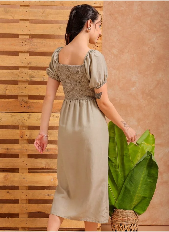 Freehand Women A-Line Casual Solid Pleated Dress