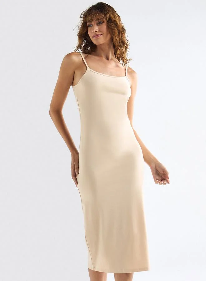 Splash FAV Solid Sleeveless Bodycon Dress with Adjustable Spaghetti Straps