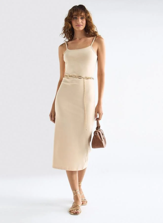 Splash FAV Solid Sleeveless Bodycon Dress with Adjustable Spaghetti Straps