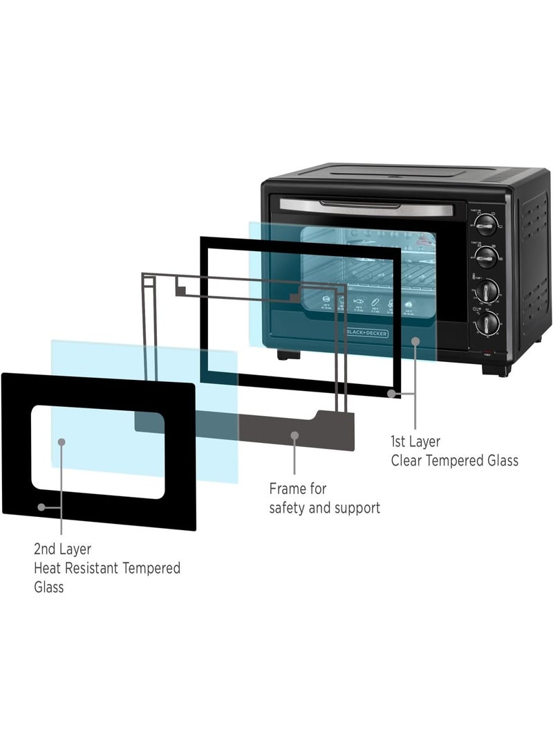 BLACK&DECKER Toaster Oven with Double Grill, 2000W, 55L Capacity, 90-230° Temp Control, Double Glass Door, Stainless Steel Interior, Multiple Accessories for Baking & Broiling, Black  - Image 3