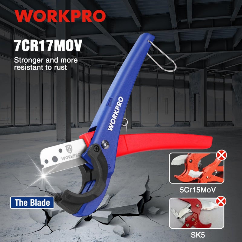 WORKPRO PEX Cutter, Hose Cutter with 1/8"-1-5/8" Cutting Capacity, specific angle(30Â°, 45Â°) for cutting rectangular cord cover, Tubing Cutter for PPR, PE, PP, Suitable for Home and Plumbing Repairs - Image 5