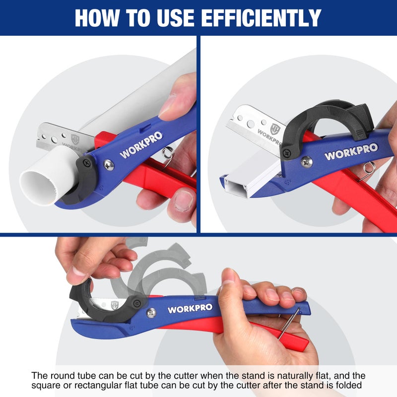 WORKPRO PEX Cutter, Hose Cutter with 1/8"-1-5/8" Cutting Capacity, specific angle(30Â°, 45Â°) for cutting rectangular cord cover, Tubing Cutter for PPR, PE, PP, Suitable for Home and Plumbing Repairs - Image 3