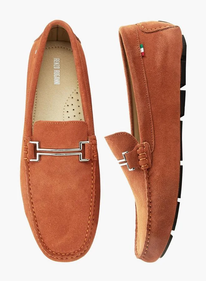 رنزه  رجني Men Metallic Trim Premium Suede Leather Loafers