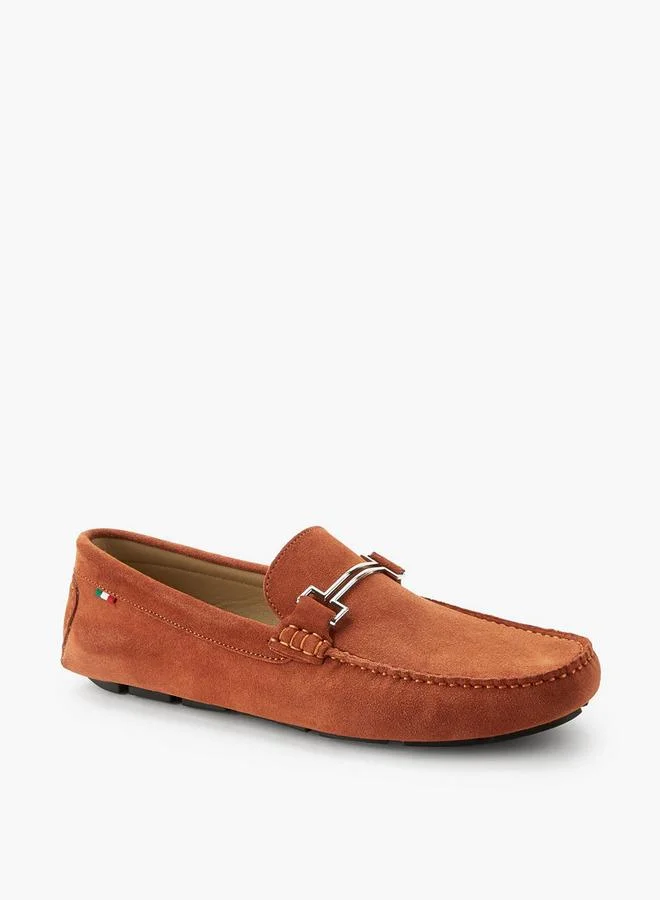 Renzo Ruganni Men Metallic Trim Premium Suede Leather Loafers