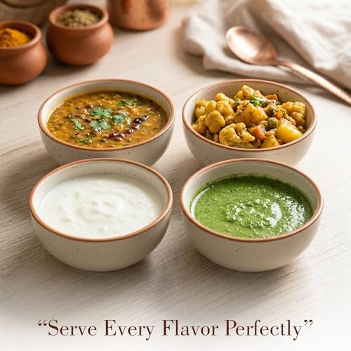 The Earth Store White Matte Brown 150ml Ceramic Bowl, Dishwasher & Microwave Safe, Serving Bowl for Snacks, Dal, Curry, Fruits, Salad & Maggi, Serving Mixing Bowl, Perfect for Gifting - Set of 6 - Image 3