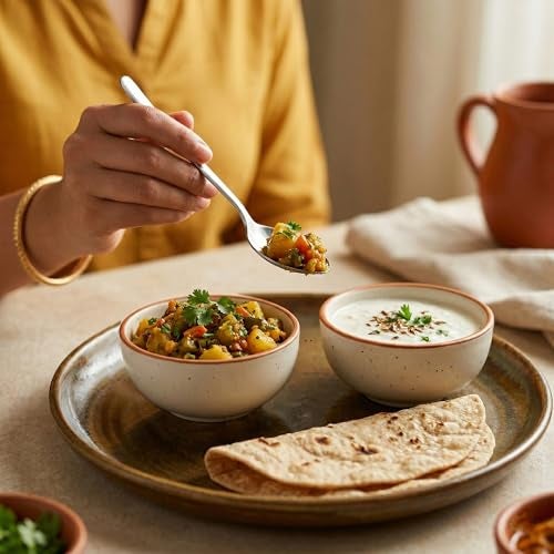 The Earth Store White Matte Brown 150ml Ceramic Bowl, Dishwasher & Microwave Safe, Serving Bowl for Snacks, Dal, Curry, Fruits, Salad & Maggi, Serving Mixing Bowl, Perfect for Gifting - Set of 6 - Image 2