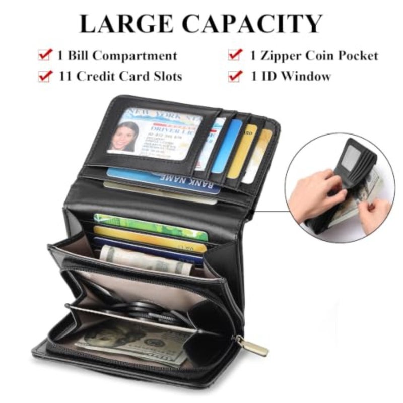 Purse for Women, Small Rfid Blocking Leather Bifold Wallet, Flap Design Multi Slot Storage, Zipper Coin Compartment, Built in Card Slots Cash Section, for Ladies Daily Shopping Travel Use - Image 3