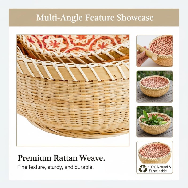 Excefore Set of 3 Round Wicker Fruit and Bread Baskets – Stackable Rattan Kitchen Storage Bowls, Rustic Woven Serving Baskets for Home Decor, Picnic, Countertop Organizer - Image 5