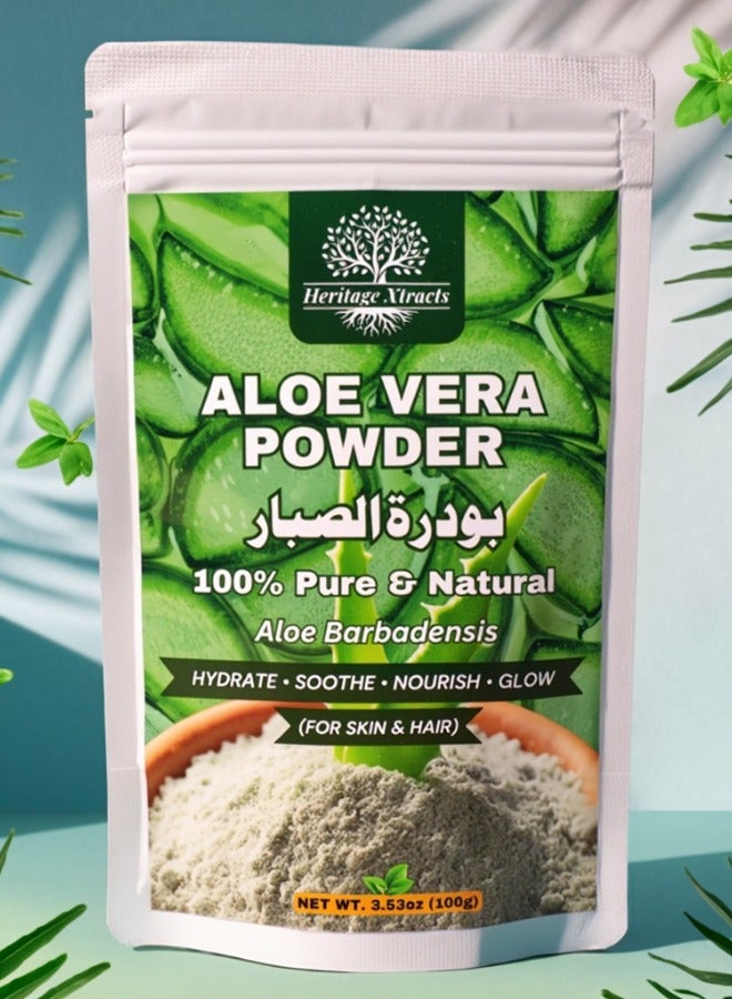 Heritage Xtracts Pure Aloe Vera Powder 100gm | Deep Hydration, Skin Soothing & Hair Nourishment | For Face, Skin & Hair 