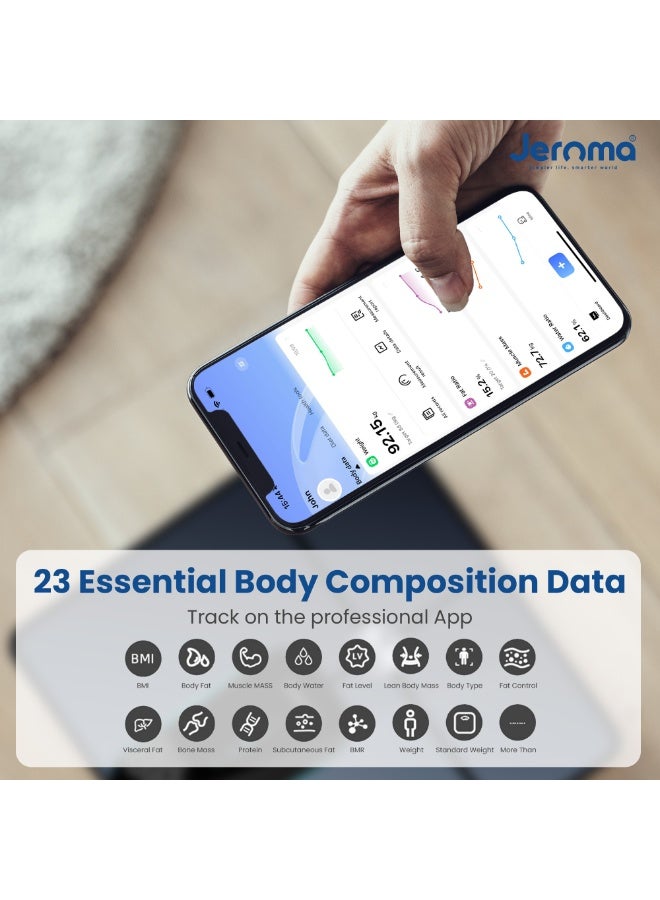Jeroma Core+ Smart Body Fat Scale – Digital Bluetooth Weight Scale with App, Heart Rate Monitor, BMI Analyzer & 23 Body Metrics | 180kg Capacity | Family Health Management - Image 2