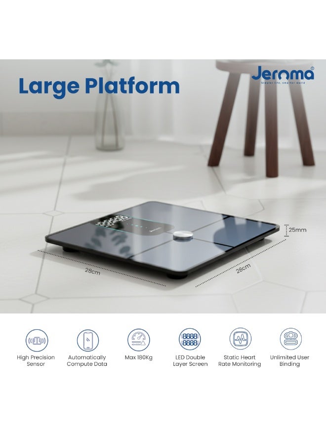 Jeroma Core+ Smart Body Fat Scale – Digital Bluetooth Weight Scale with App, Heart Rate Monitor, BMI Analyzer & 23 Body Metrics | 180kg Capacity | Family Health Management - Image 3
