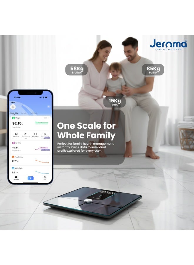 Jeroma Core+ Smart Body Fat Scale – Digital Bluetooth Weight Scale with App, Heart Rate Monitor, BMI Analyzer & 23 Body Metrics | 180kg Capacity | Family Health Management - Image 5