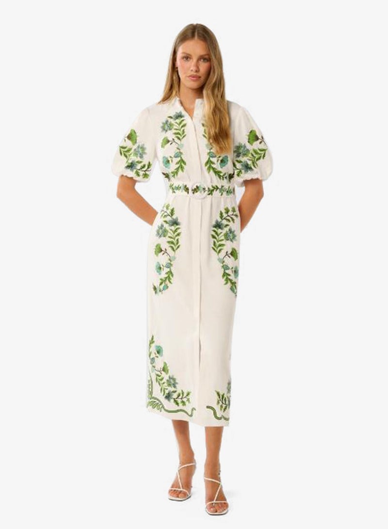 فورايفر نيو فستان قميص ميدي مطرز بتفاصيل بيث - Image 4