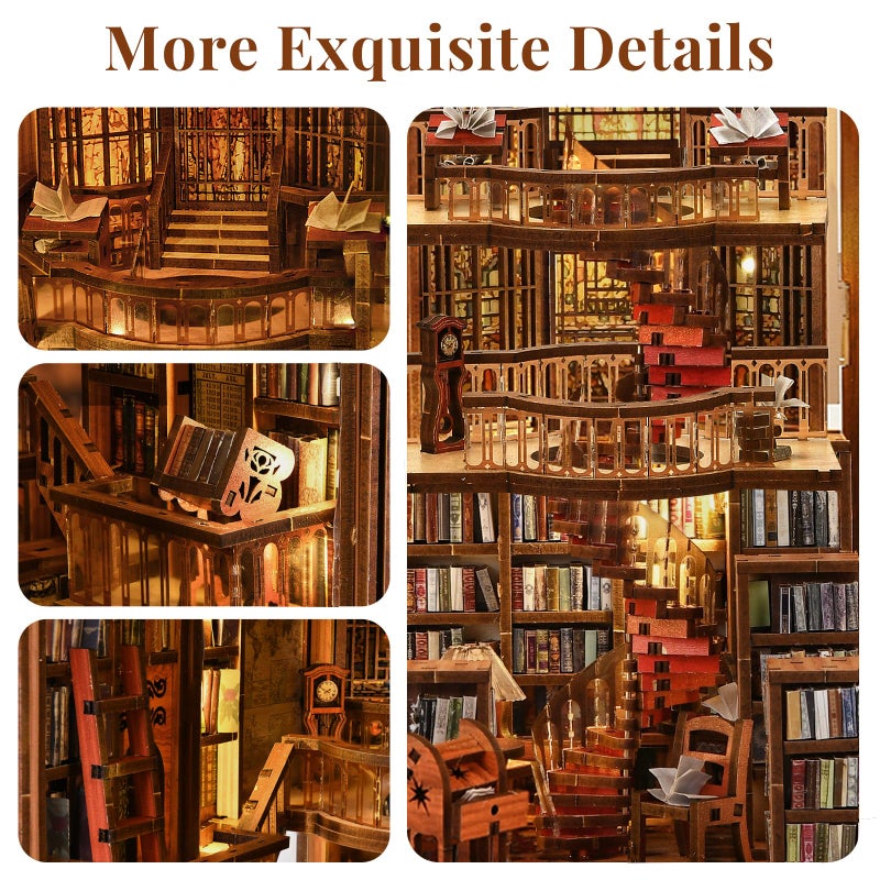 CCCDF Book Nook Library Kit, DIY Miniature Dollhouse Booknook Kit, 3D Wooden Puzzle Bookend Bookshelf with LED Light for Adults Teens (Abbey Library) - Image 3