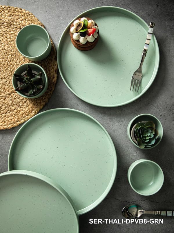 Servewell 4pcs Thali Dinner Plate with 4pcs Thali Veg Bowl Set of 8 pcs Dots Green - Image 5