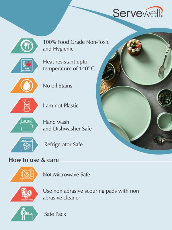 Servewell 4pcs Thali Dinner Plate with 4pcs Thali Veg Bowl Set of 8 pcs Dots Green - Image 4